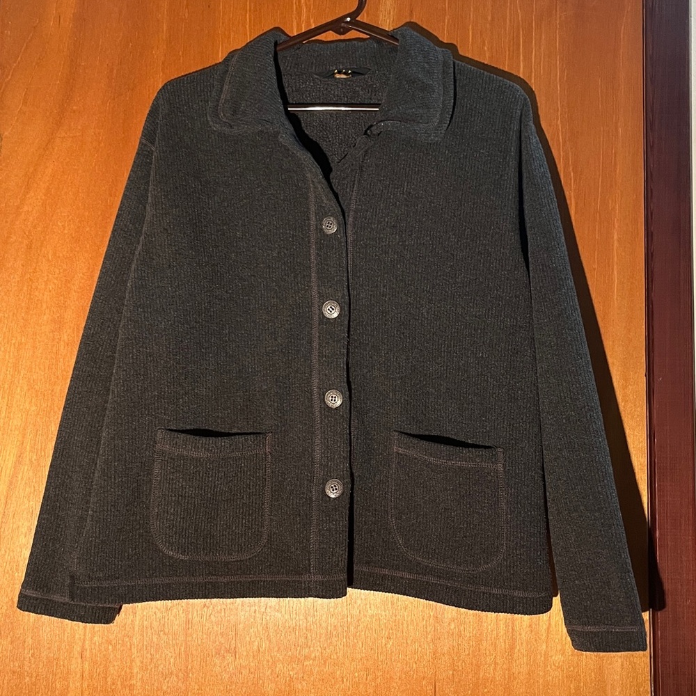 REI Vintage Charcoal Grey Button Up Fleece Cardigan - Size M